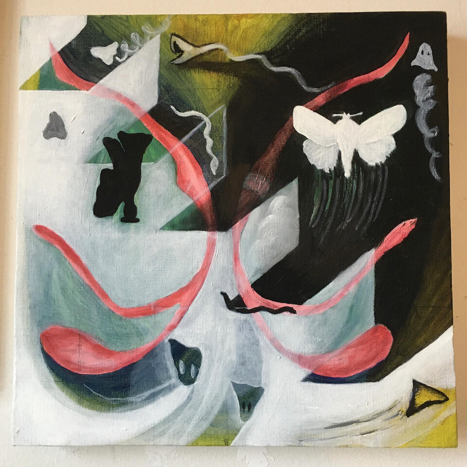 Snow White Moth, oil on board, 12X12, 2020