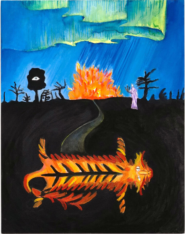 Year of the Tiger (Nemean Lion), oil and mixed media on panel, 11x14