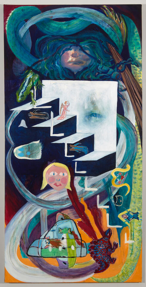 Evolution of Medusa (Evolution extinction), Oil and flash on canvas, 48x24