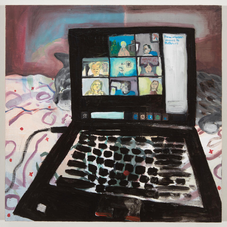 Easter Sunday Quaker Meeting, oil on board, 16x16, 2020